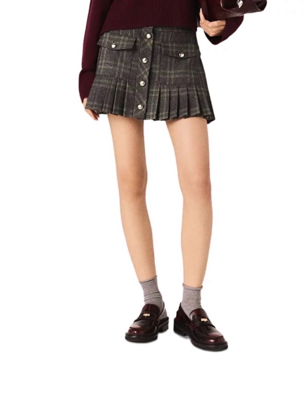 [NWT] Maje Jilinoro Short Pleated Checked Skirt | Size 4 (FR 36) | Never Worn